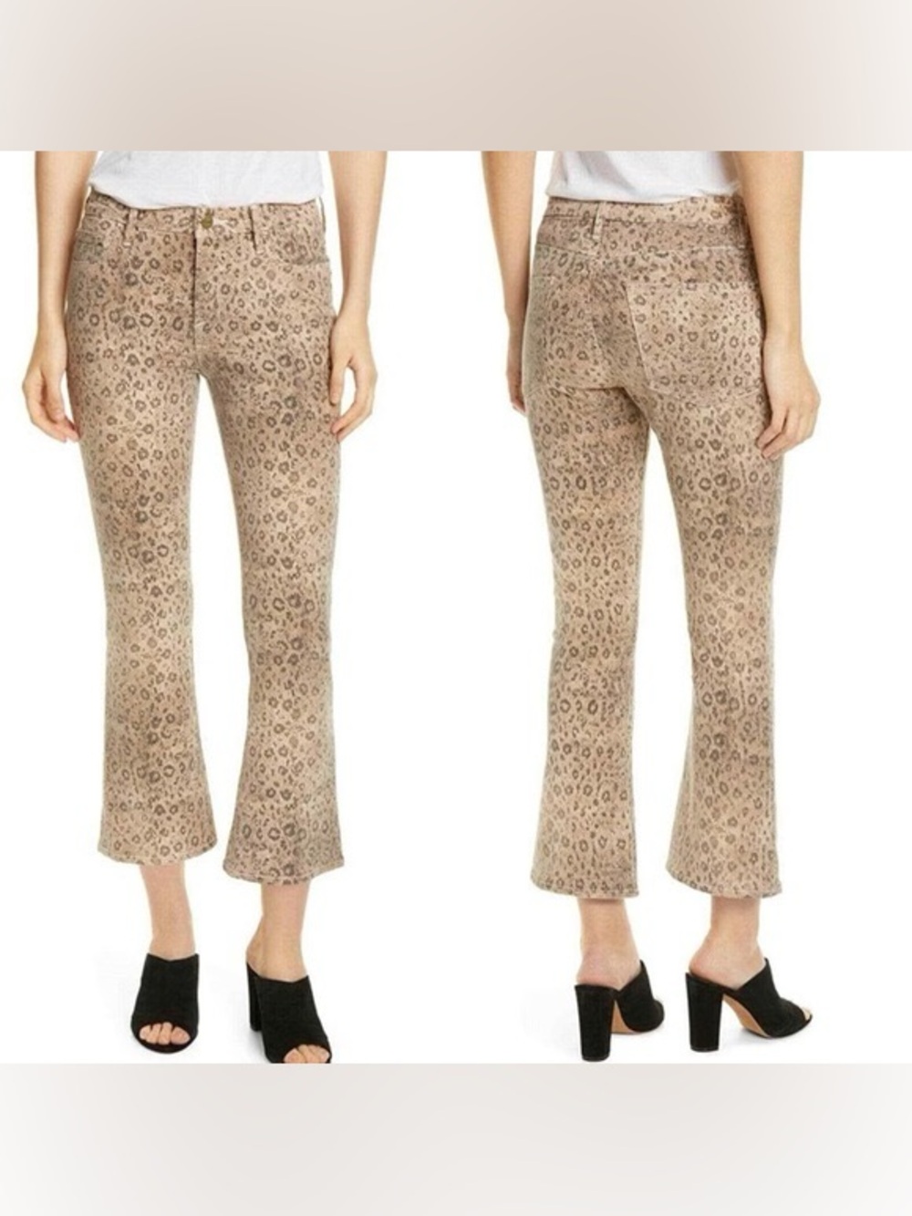 FRAME Le Crop Mini Boot Jeans 31 Vanilla Multi Snakeskin Cropped Flare